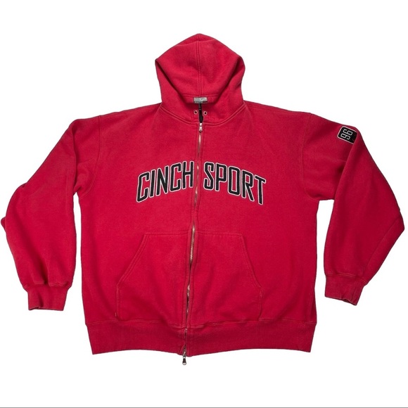 Cinch Sport Men's Jacket Sz XL Red Hooded Stadium Fits Like LGE Zip Front FLAW - Picture 1 of 14